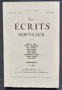 Les Ecrits nouveaux. Tome IX. N°3, mars 1922.. SUARES (André). TAGORE (Rabindranath). TOUPINE (Arthur). VALERY (Paul).AURIC (Georges). CHARPENTIER ...