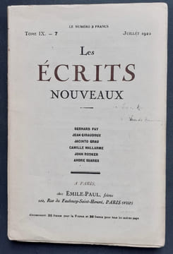 Les Ecrits nouveaux. Tome IX. N°7, juillet 1922.. FAY (Bernard). GIRAUDOUX (Jean). MALLARME (Camille). GRAU (Jacinto). SUARES (André). RODKER (John).