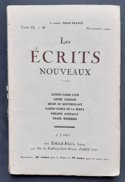 Les Ecrits nouveaux. Tome IX. N°11, novembre 1922.. WEDEKIND (Frank). SOUPAULT (Philippe). GERMAIN (André). MONTHERLANT (Henri). GOMEZ DE LA SERNA ...