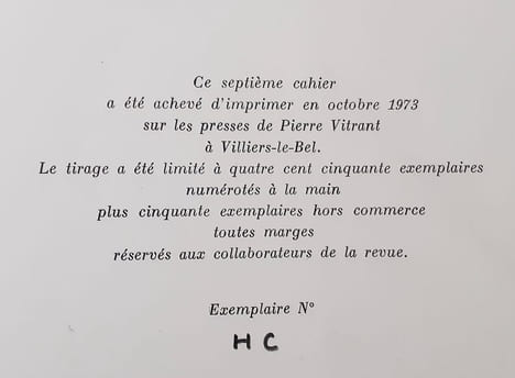 La Traverse n°7, octobre 1973 -. JACCOTTET (Philippe) - PERRIER (Anne) - JOURDAN (Pierre-Albert) - DHOTEL (André) -THOMAS (Henri) - JOURDAIN (Stephen) ...