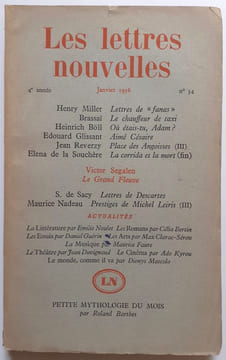 Les Lettres Nouvelles : n°34, janvier 1956.. BARTHES (Roland). MILLER (Henry). BRASSAI. BOLL (Heinrich). GLISSANT (Edouard). REVERZY (Jean). SEGALEN ...