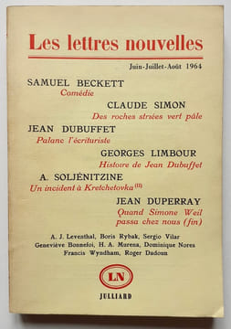 Les Lettres Nouvelles : juin, juillet, août 1964.. BECKETT (Samuel). SIMON (Claude). DUBUFFET (Jean). LIMBOUR (Georges). SOLJENITSYNE (A.). DUPERRAY ...