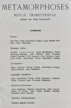 Métamorphoses. Revue trimestrielle dirigée par Oleg Ibrahimoff. N°XIII-XIV, septembre 1970.. VIALLAT (Claude). GOLL (Ivan). IBRAHIMOFF (Oleg). LUCOT ...