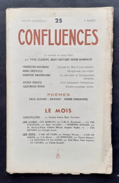 Confluences, revue de la renaissance française: n°25, septembre-octobre 1943.. CLAUDEL (Paul). PREVOST (Jean). RAMBAUD (Henri). MAURIAC (François). ...