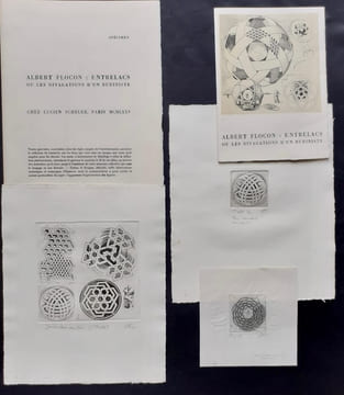 Trois planches signées, tirées à part de Entrelacs, ou les divagations d'un buriniste - . FLOCON (Albert) -