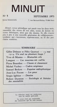 Minuit n°5, septembre 1973.. DELEUZE (Gilles). GUATTARI (Félix). DI MANNO (Yves). BOURDIEU (Pierre). BECKETT (Samuel). PARANT (Jean-Luc). IGLESIAS ...