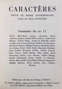 Caractères. Revue de poésie contemporaine, dirigée par Bruno Durocher. N°11.1955.