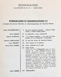 Cahiers internationaux de symbolisme: n°9-10, 1965-1966 : Formalisme et signification à propos des oeuvres littéraires et cinématographiques du Nouveau Roman.