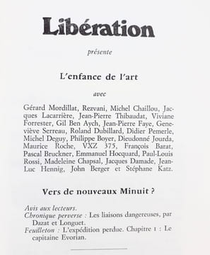 Minuit n°41 - novembre 1980. Libération présente L'enfance de l'art. . MORDILLAT (Gérard). REZVANI. CHAILLOU (Michel). LACARRIERE (Jacques). ...