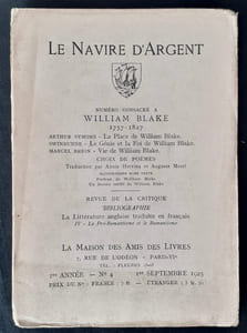 Le Navire d'argent. Revue mensuelle de littérature et de culture générale. Numéro consacré à William Blake. N°4, septembre 1925. 