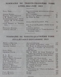 VERS ET PROSE. Défense et illustration de la haute littérature et du lyrisme en prose et poésie. Tomes XXXIII et XXXIV: avril-septembre 1913.