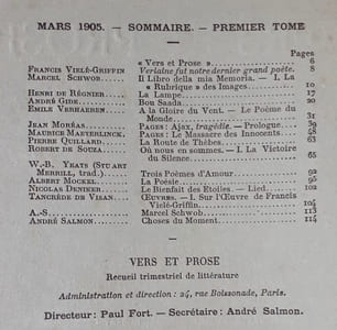 Vers et prose. Défense et illustration de la haute littérature et du lyrisme en prose et poésie. Tome I: mars 1905.