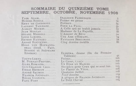 Vers et prose. Défense et illustration de la haute littérature et du lyrisme en prose et poésie. Tome XV: septembre-octobre-novembre 1908.