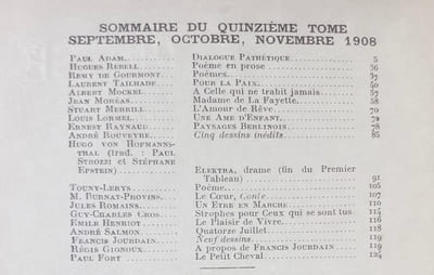 Vers et prose. Défense et illustration de la haute littérature et du lyrisme en prose et poésie. Tome XV: septembre-octobre-novembre 1908.