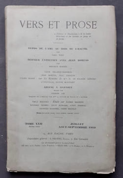 Vers et prose. Défense et illustration de la haute littérature et du lyrisme en prose et poésie. Tome XXII: juillet-août-septembre 1910. . GAUGUIN ...