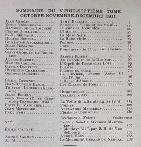 Vers et prose. Défense et illustration de la haute littérature et du lyrisme en prose et poésie. Tome XXVII octobre-novembre-décembre 1911.