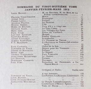 Vers et prose. Défense et illustration de la haute littérature et du lyrisme en prose et poésie. Tomes XXVIII janvier-février-mars 1912.