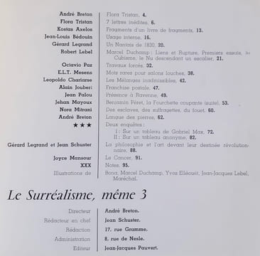 Le Surréalisme, même 3, automne 1957.. MANSOUR (Joyce). BRETON (André). MITRANI (Nora). AXELOS (Kostas). BEDOUIN (Jean-Louis). LEBEL (Robert). PALOU ...