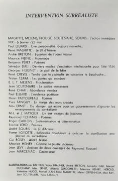 Documents 34 : Intervention surréaliste. . ELUARD (Paul). BRETON (André). MAGRITTE (René). PERET (Benjamin). CHAR (René). TANGUY (Yves). ELUARD ...