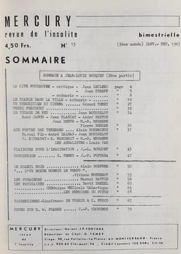 Mercury, revue de l'insolite n°12/13. 1967. Hommage à Jean-Louis Bouquet. . BOUQUET (Jean-Louis). LACASSIN (Francis). STRAGLIATI (Roland). VERSINS ...