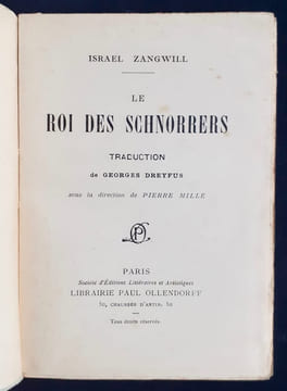 Le Roi des Schnorrers. . ZANGWILL (Israel).