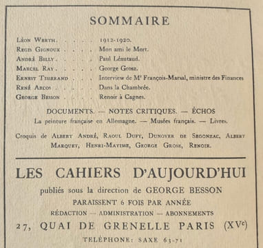Les cahiers d’aujourd’hui: n°1, novembre 1920. . GROSZ (Georg). MATISSE (Henri). RENOIR (Auguste). MARQUET (Albert). WERTH (Léon). GIGNOUX (Régis). ...