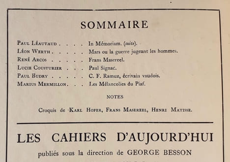 Les cahiers d’aujourd’hui: n°7, novembre 1921. . MATISSE (Henri). WERTH (Léon). LEAUTAUD (Paul). MASEREEL (Frans). MERMILLON (Marius). HOFER (Karl). ...