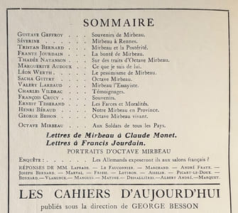 Les cahiers d’aujourd’hui: n°9, 1922 : numéro spécial consacré à Octave Mirbeau.