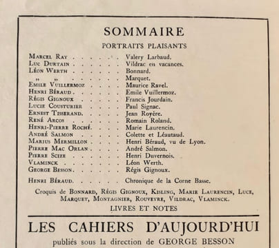 Les cahiers d’aujourd’hui: n°10, 1922 : Portraits plaisants. . LAURENCIN (Marie). VLAMINCK (Maurice de). BONNARD (Pierre). WERTH (Léon). SALMON ...