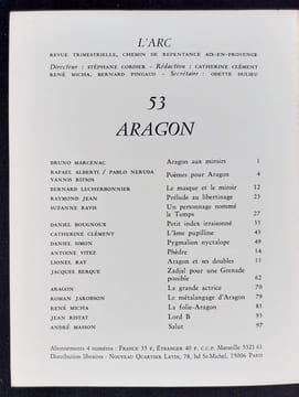 Aragon. Revue trimestrielle L’Arc, n°53, 1973. . ARAGON (Louis). MARCENAC (Bruno). RITSOS (Yannis). ALBERTI (Rafael). RAVIS (Suzanne). CLEMENT ...