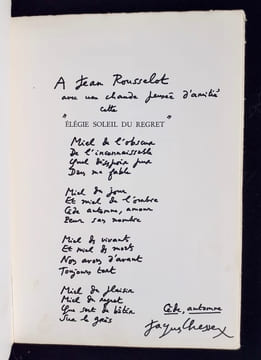 Élégie soleil du regret. Poèmes.. CHESSEX (Jacques). (Jean Rousselot).