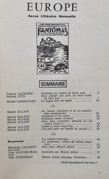 Fantômas. Europe, revue littéraire mensuelle, n°590-591, juin-juillet 1978. . ALLAIN (Marcel). LACASSIN (Francis). JUIN (Hubert). CARROUGES (Michel). ...