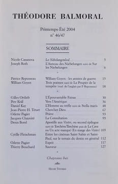 Théodore Balmoral, revue de littérature n°46/47, printemps-été 2004. . BOUCHARD (Thierry). BELTON (Pascal). CASANOVA (Nicole). ROTH (Joseph). GOYEN ...