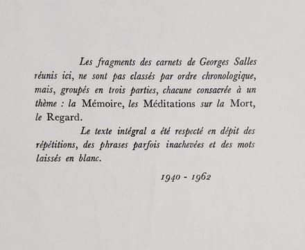 Cahiers. Fragments, 1940-1962. . SALLES (Georges).