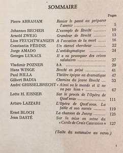 Bertolt Brecht. Europe n° 133-134, janvier-février 1957.