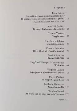 Revue Nioques : N°1., 2006. Troisième série. . BROSSA (Joan). BONNET (Vincent). YROUD (Claude). GLEIZE (Jean-Marie). FONTAINE (Franck). SAINTON ...