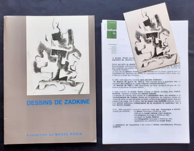 Carton d'invitation à l'inauguration + dossier de presse de l'exposition "Dessins de Zadkine" présentés au Musée Rodin du 08 novembre 1994 au 08 janvier 1995.