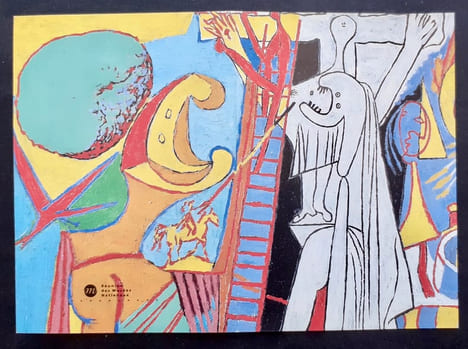 Carton d'invitation à l'inauguration + dossier de presse de l'exposition "Corps crucifiés" présentée au musée Picasso du 18 novembre 1992 au 1er mars ...
