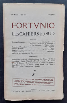 Fortunio – Les Cahiers du Sud. N°68, juin 1925. . AUBAREDE (Gabriel d’). BALLARD (Jean). BRUN (Charles). BOURGUET (Georges). MOUREN (Gaston). ROBERT ...