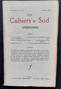 Les Cahiers du Sud (Fortunio). N°72, octobre 1925.