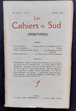 Les Cahiers du Sud (Fortunio). N°72, octobre 1925.. PAGNOL (Marcel). AUBAREDE (Gabriel d’). BALLARD (Jean). BOURGUET (Georges). NIVOIX (Paul). ...
