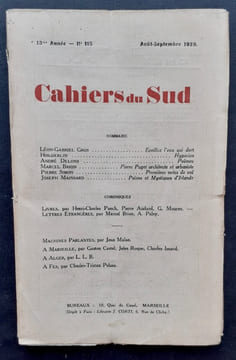 Les Cahiers du Sud. N°115, août-septembre 1929. . BRION (Marcel). BALLARD (Jean). GROS (Léon-Gabriel). HOLDERLIN. DELONS (André). SIMON (Pierre). ...
