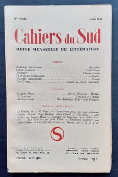 Cahiers du Sud. N°242. Janvier 1942. . SIKELIANOS (Angelos). DANOEN (Emile). TOURSKY. MIOMANDRE (Francis de). ALEXANDRE (Maxime). HUREL (Eric). MASUI ...