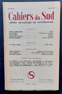 Cahiers du Sud. N°254. Mars 1943.