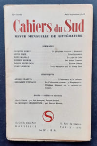 Cahiers du Sud. N°259. Août-Septembre 1943.