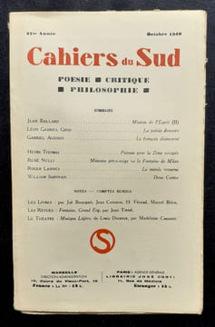 Cahiers du Sud. N°228. Octobre 1940. . BOUSQUET (Joë). TORTEL (Jean). BALLARD (Jean). THOMAS (Henri). NELLI (René). SAROYAN (William). LANNES (Roger). ...