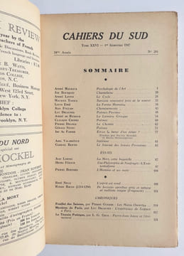 Cahiers du Sud. N°281. 1er semestre 1947. . MALRAUX (André). BOUSQUET (Joë). FOLLAIN (Jean). RICHAUD (André de). NEVEU (Gérald). TORTEL (Jean). GROS ...