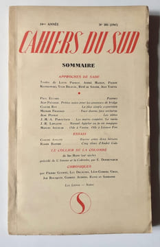 Cahiers du Sud. N°285. 2ème semestre 1947. . ELUARD (Paul). PARROT (Louis). MASSON (André). KLOSSOWSKI (Piperre). SOLIER (René de). TORTEL (Jean). ...