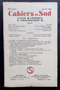 Cahiers du Sud. N°212. Janvier 1939.