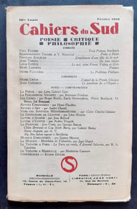 Cahiers du Sud. N°213. Février 1939.